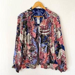 CHICO'S Size 3 XL Reversible Jacket Multi Color and Blue Floral Full Zip Pockets